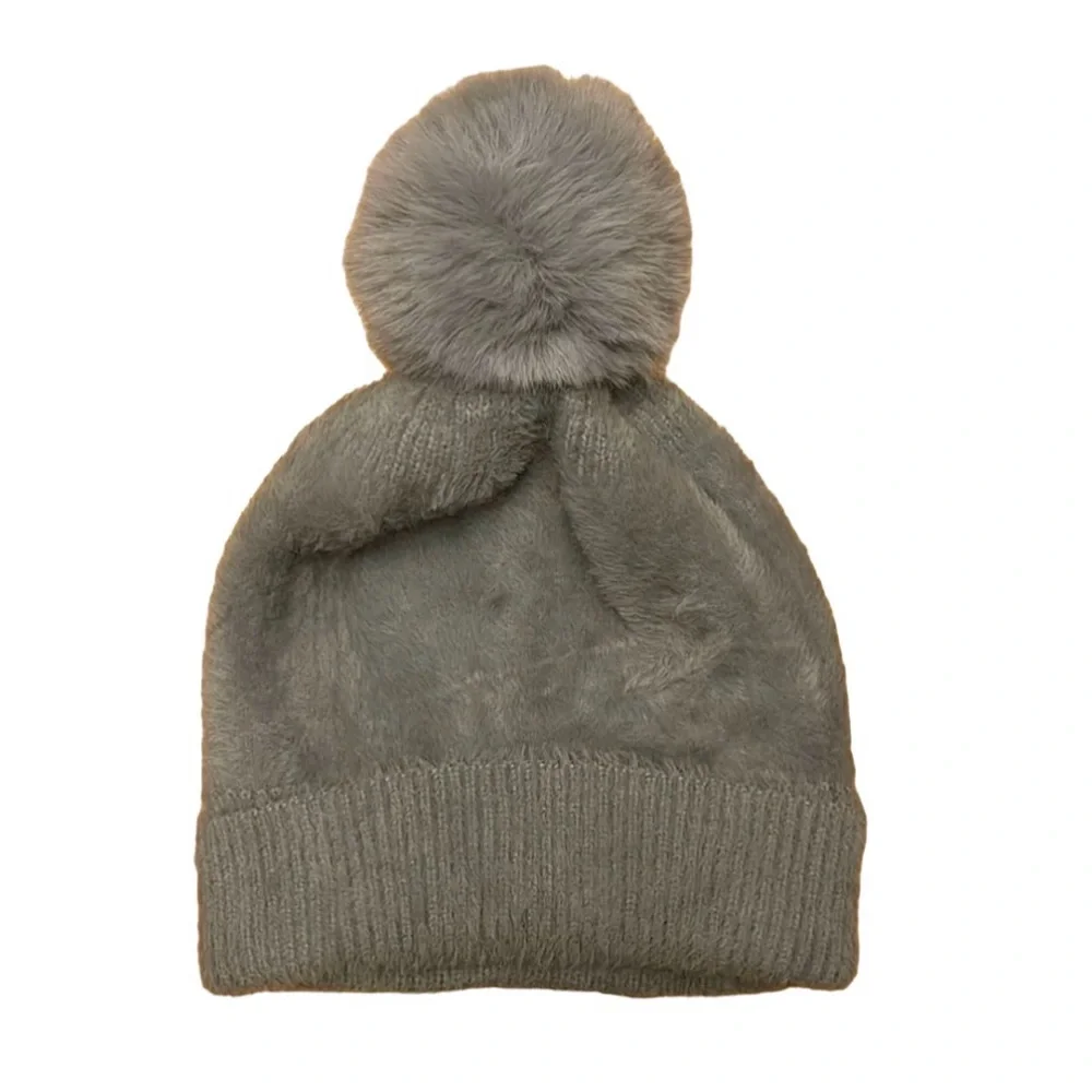 Wool Blend Knit Hat Fuzzy NWOT Lined WARM Gray